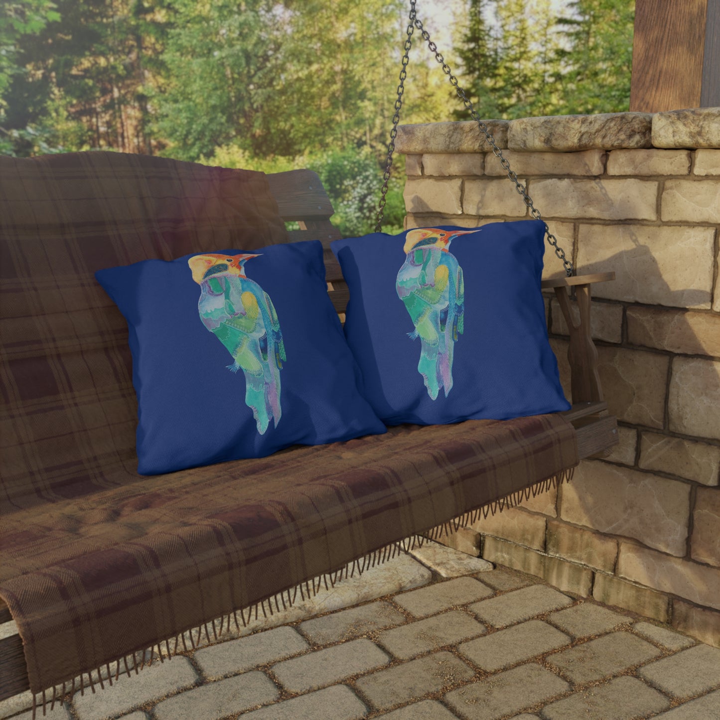 Outdoor Cushion with Colourful Patterned Bird
