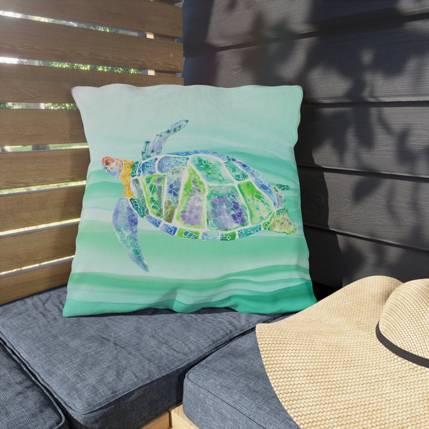 Outdoor Cushion with Blue Turtle