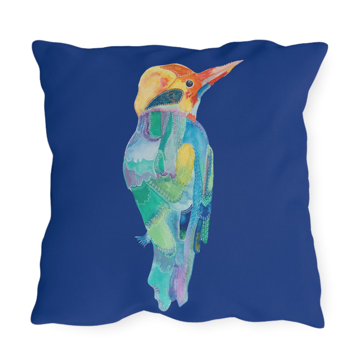 Outdoor Cushion with Colourful Patterned Bird