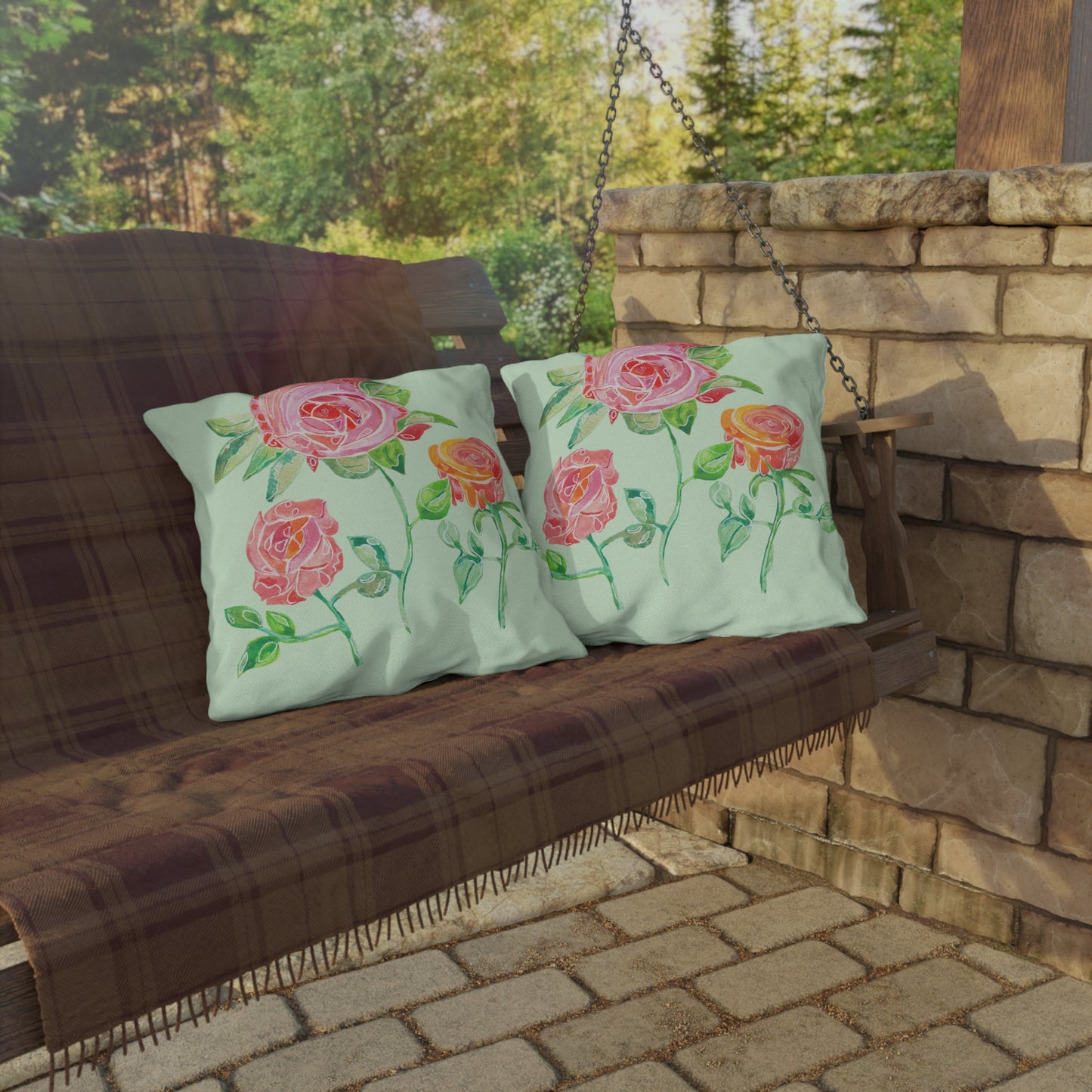 Outdoor Cushion with Gerard Roses