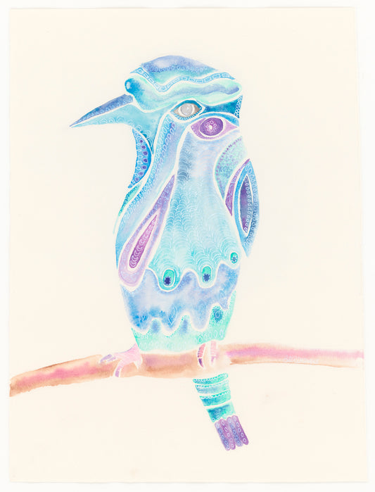 Blue Bird with Patterns in Watercolour
