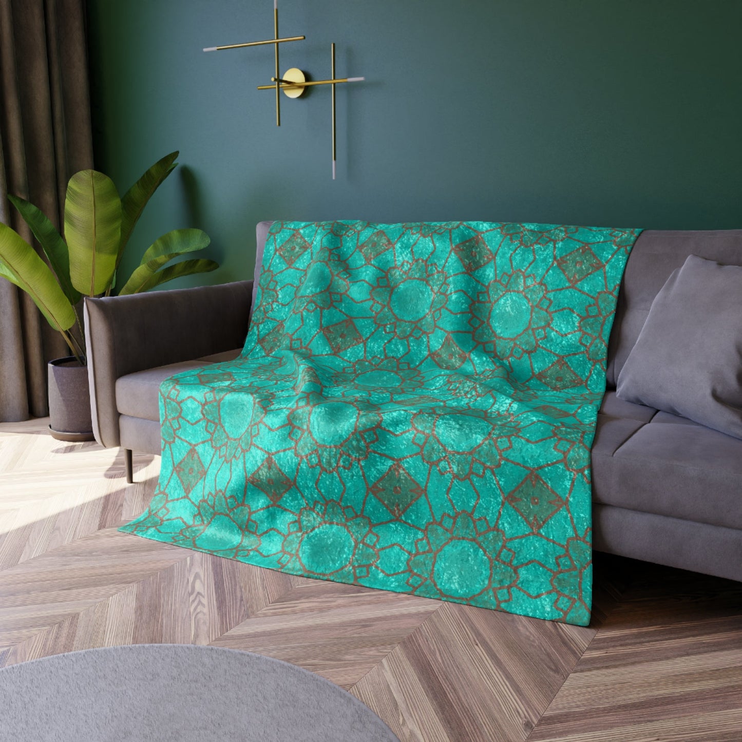 Blanket with Mocha Circles on an Aqua Background - Artmakeyourmark.com
