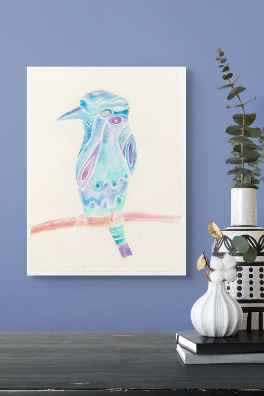Blue Bird with Patterns in Watercolour