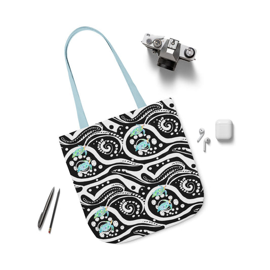 Canvas Tote Bag with Blue Turtles - Artmakeyourmark.com