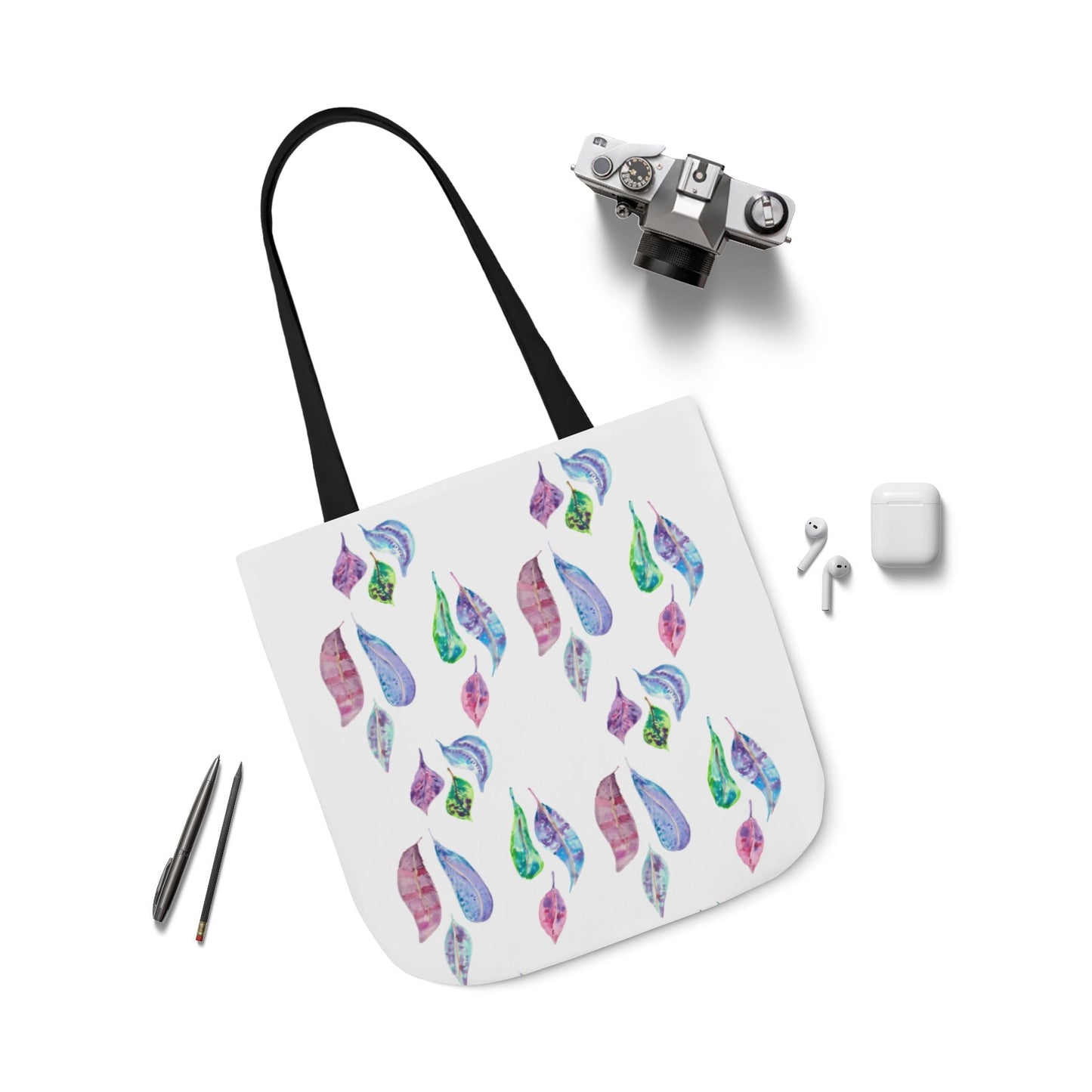 Canvas Tote Bag with Colourful Leaves - Artmakeyourmark.com