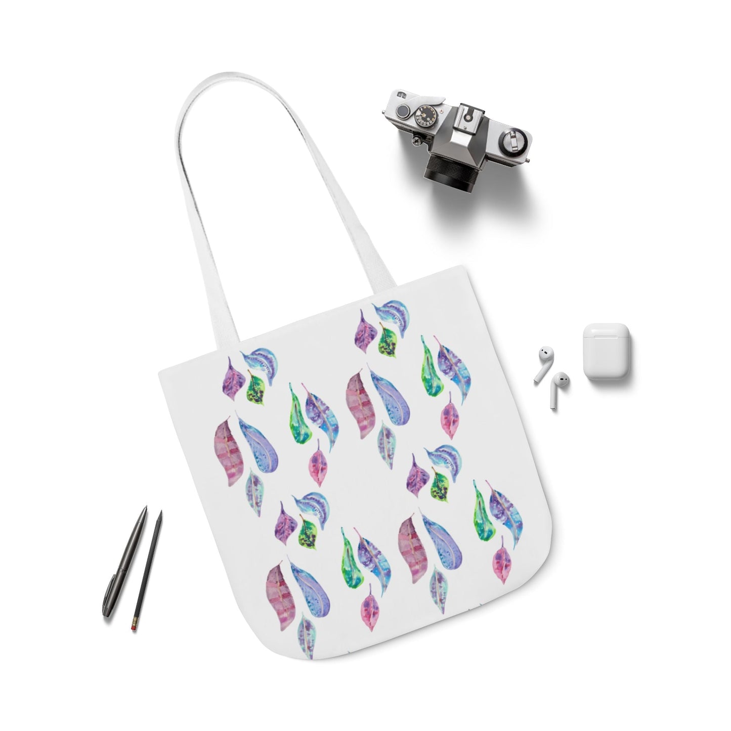 Canvas Tote Bag with Colourful Leaves - Artmakeyourmark.com