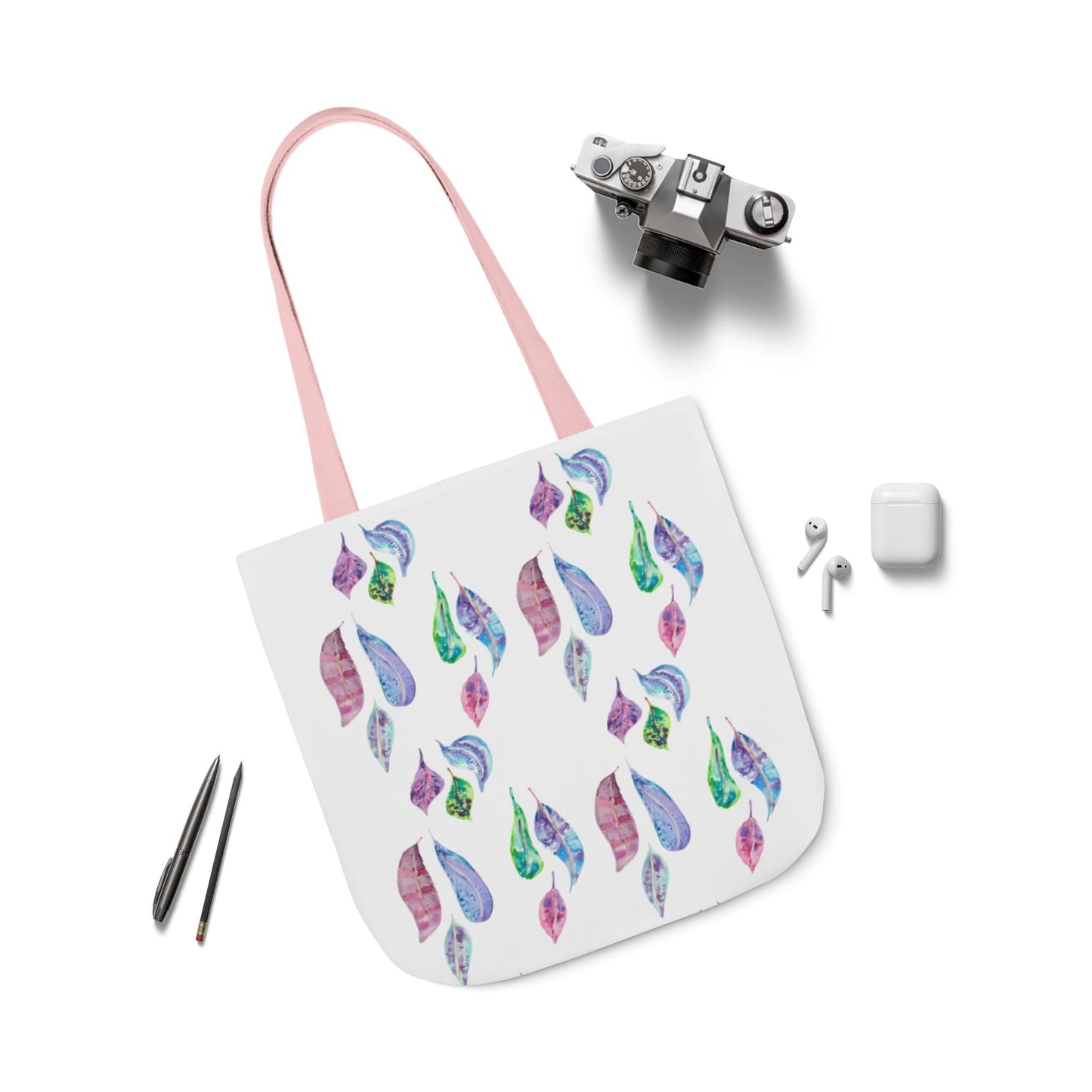 Canvas Tote Bag with Colourful Leaves - Artmakeyourmark.com