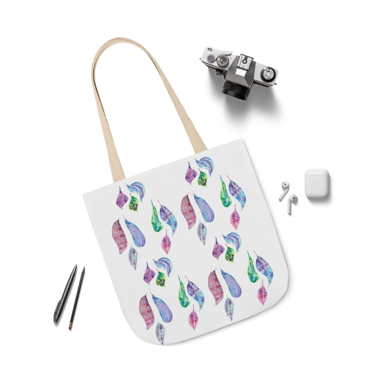 Canvas Tote Bag with Colourful Leaves - Artmakeyourmark.com