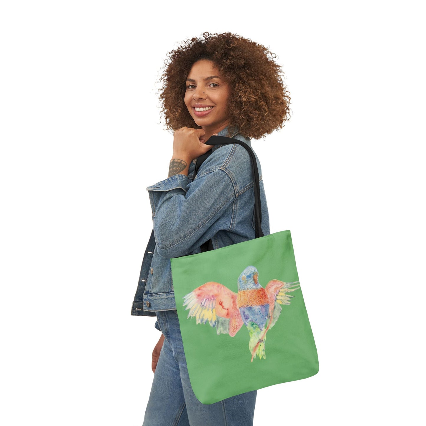 Canvas Tote Bag with Colourful Parrot Ready to Fly - Artmakeyourmark.com