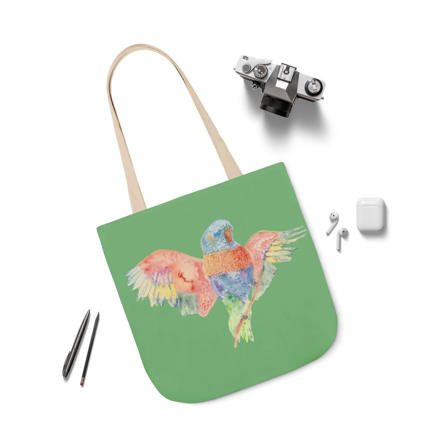 Canvas Tote Bag with Colourful Parrot Ready to Fly - Artmakeyourmark.com