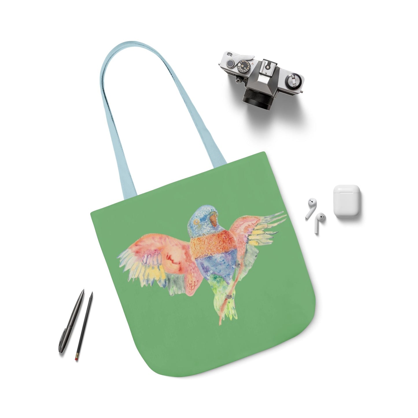 Canvas Tote Bag with Colourful Parrot Ready to Fly - Artmakeyourmark.com