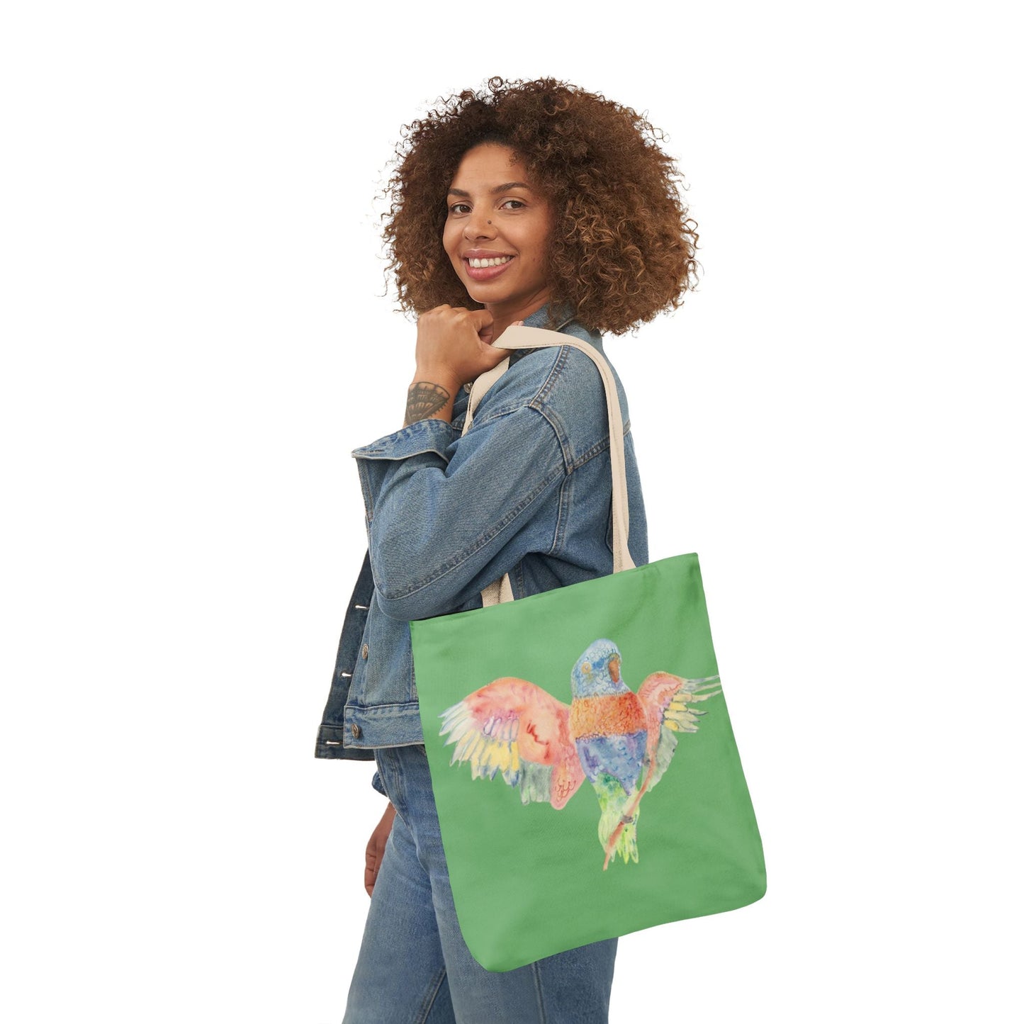 Canvas Tote Bag with Colourful Parrot Ready to Fly - Artmakeyourmark.com