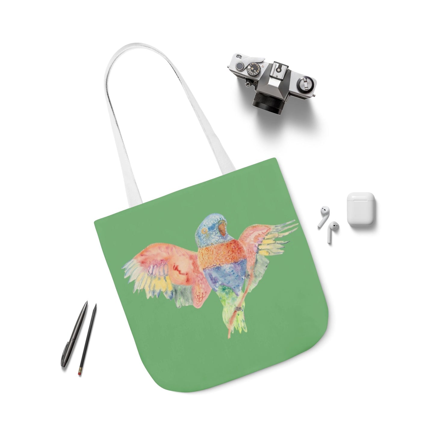 Canvas Tote Bag with Colourful Parrot Ready to Fly - Artmakeyourmark.com