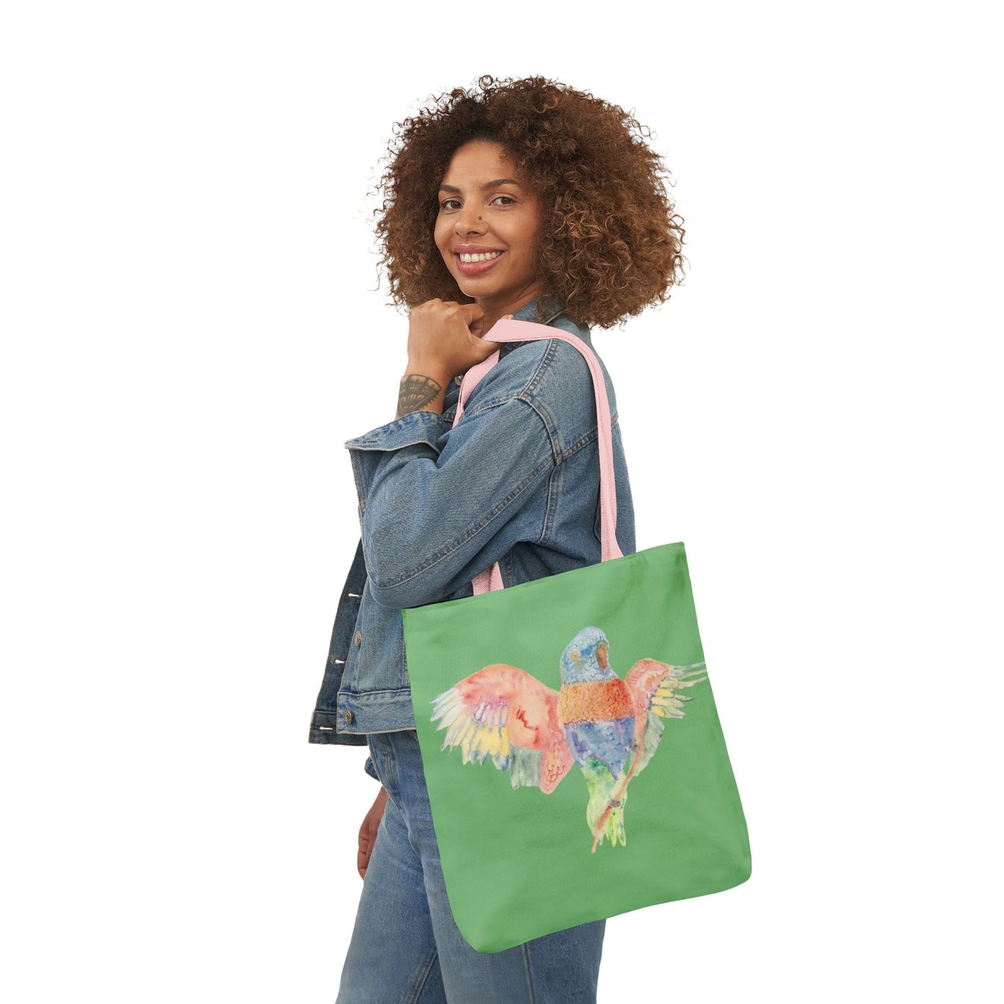 Canvas Tote Bag with Colourful Parrot Ready to Fly - Artmakeyourmark.com