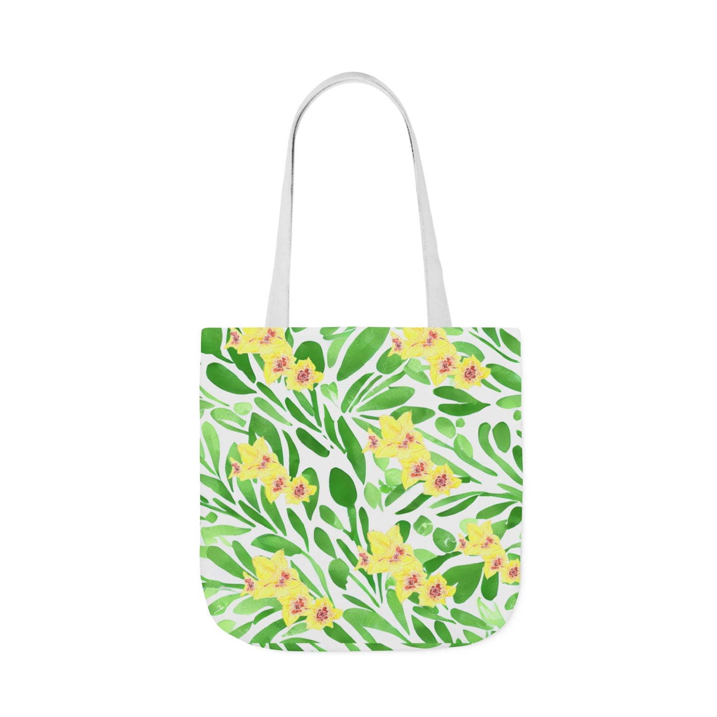 Canvas Tote Bag with Green Leaves and Yellow Gladioli - Artmakeyourmark.com