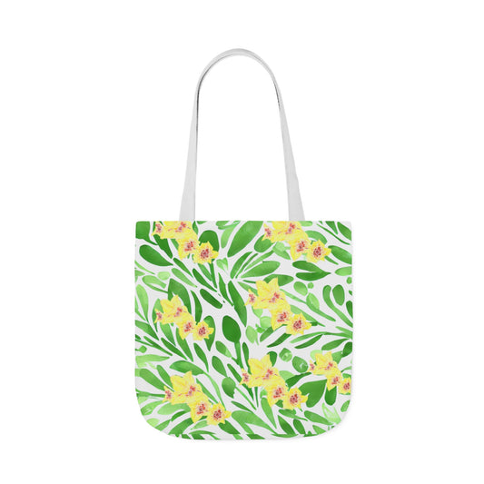Canvas Tote Bag with Green Leaves and Yellow Gladioli - Artmakeyourmark.com