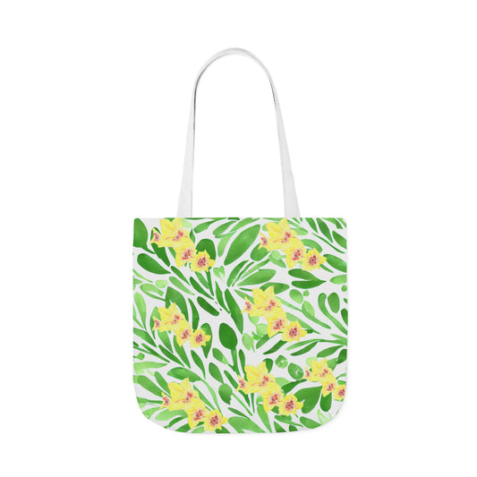 Canvas Tote Bag with Green Leaves and Yellow Gladioli - Artmakeyourmark.com