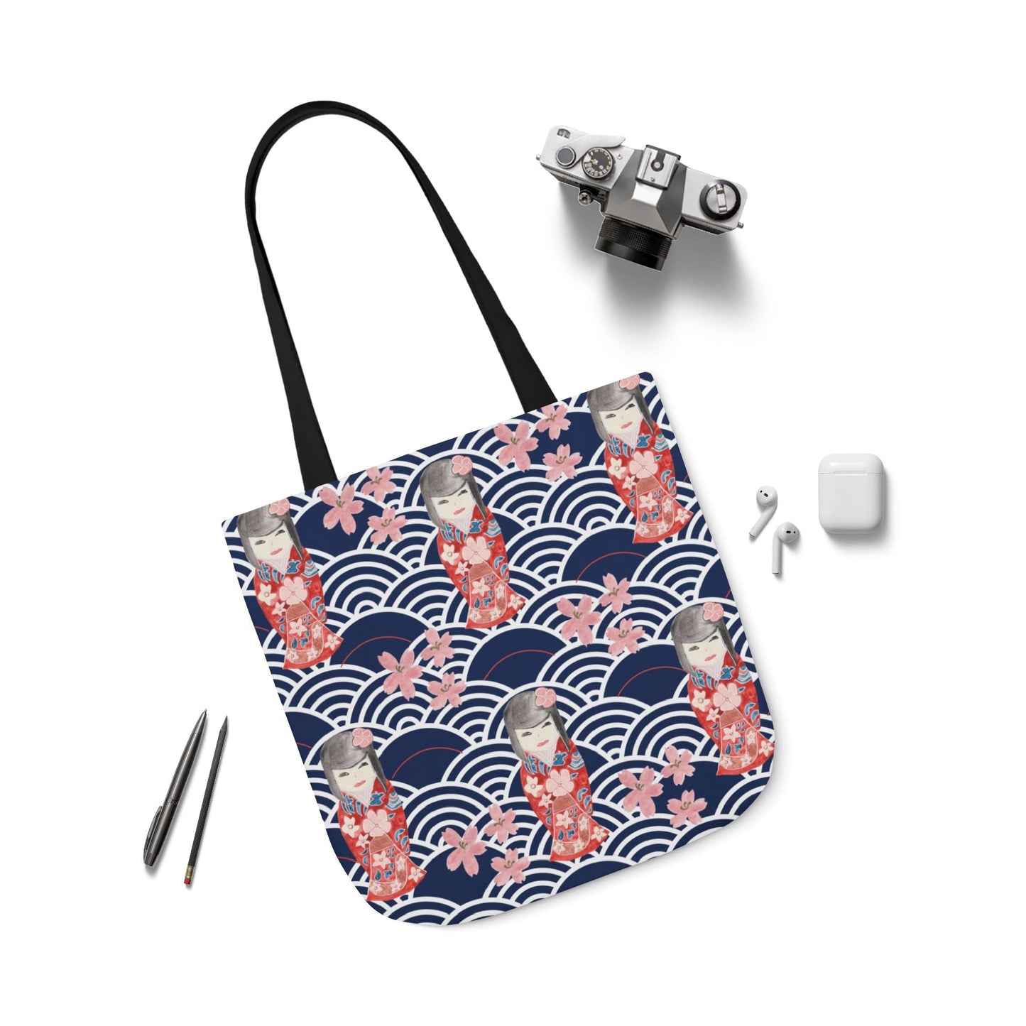 Canvas Tote Bag with Kabuki Dolls - Artmakeyourmark.com