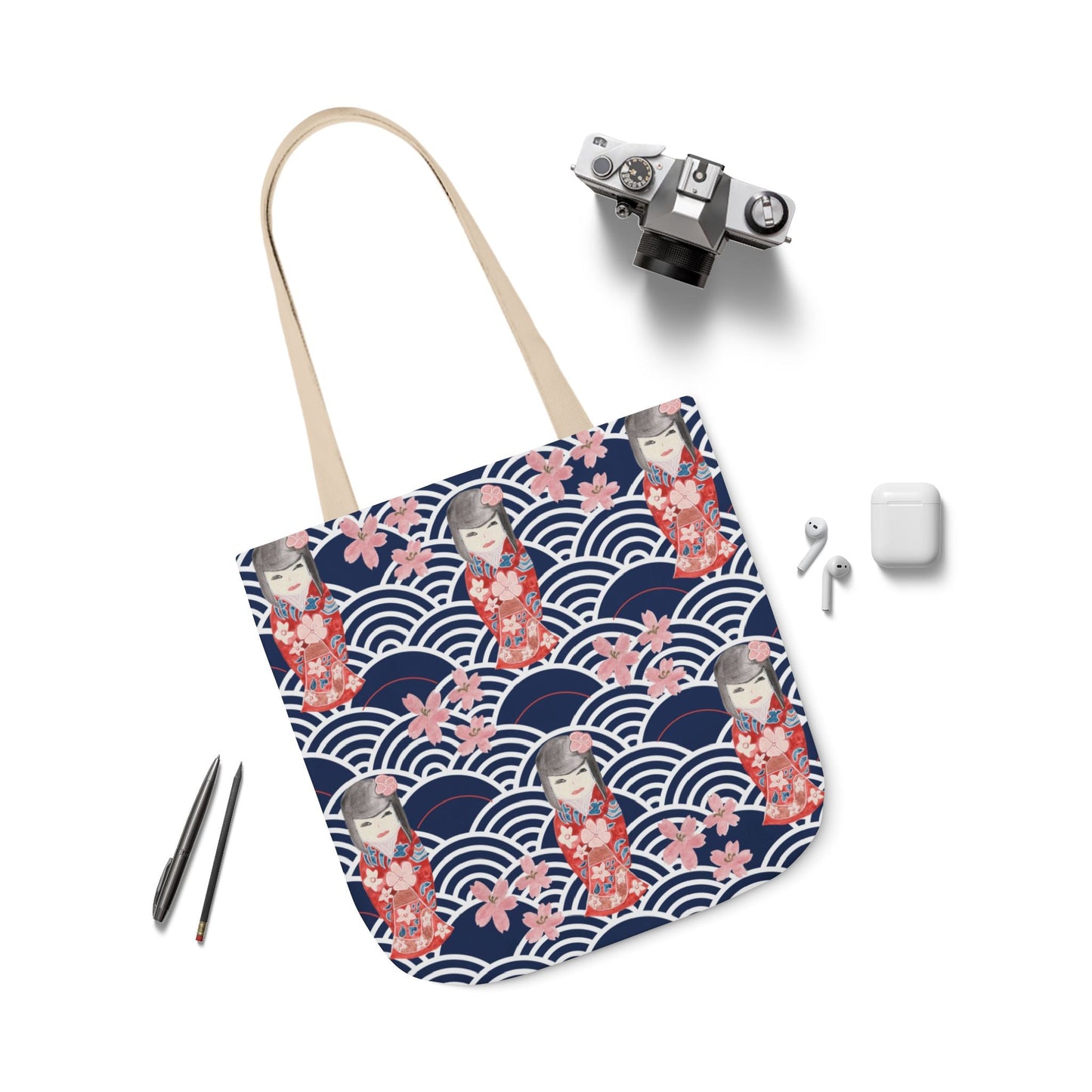 Canvas Tote Bag with Kabuki Dolls - Artmakeyourmark.com