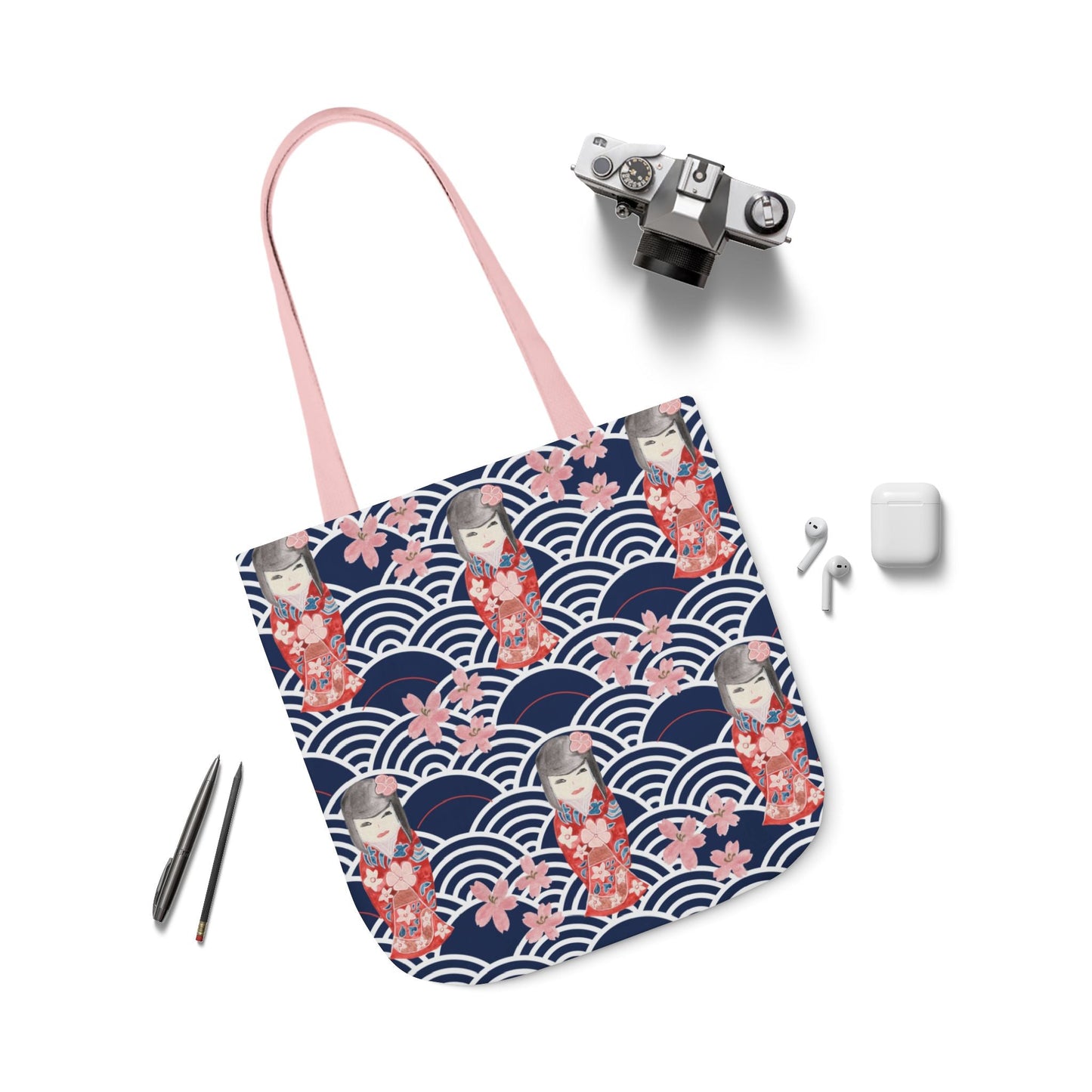 Canvas Tote Bag with Kabuki Dolls - Artmakeyourmark.com