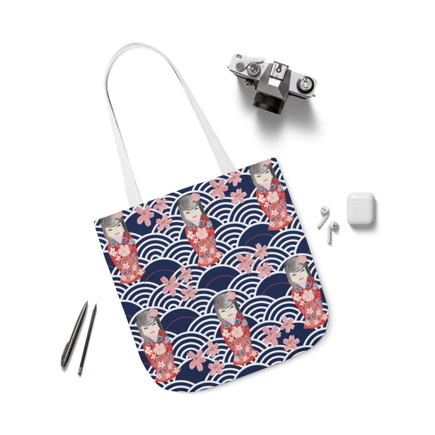 Canvas Tote Bag with Kabuki Dolls - Artmakeyourmark.com
