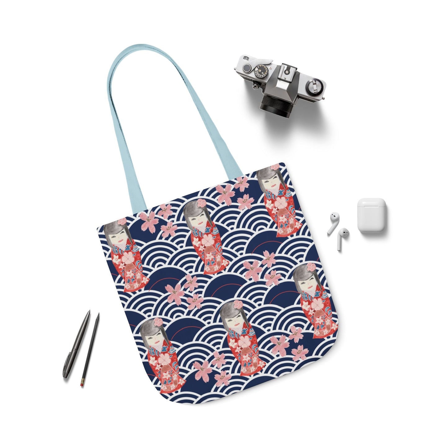 Canvas Tote Bag with Kabuki Dolls - Artmakeyourmark.com