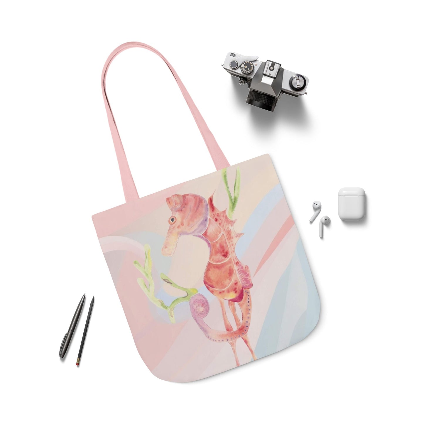 Canvas Tote Bag with Orange Seahorse - Artmakeyourmark.com