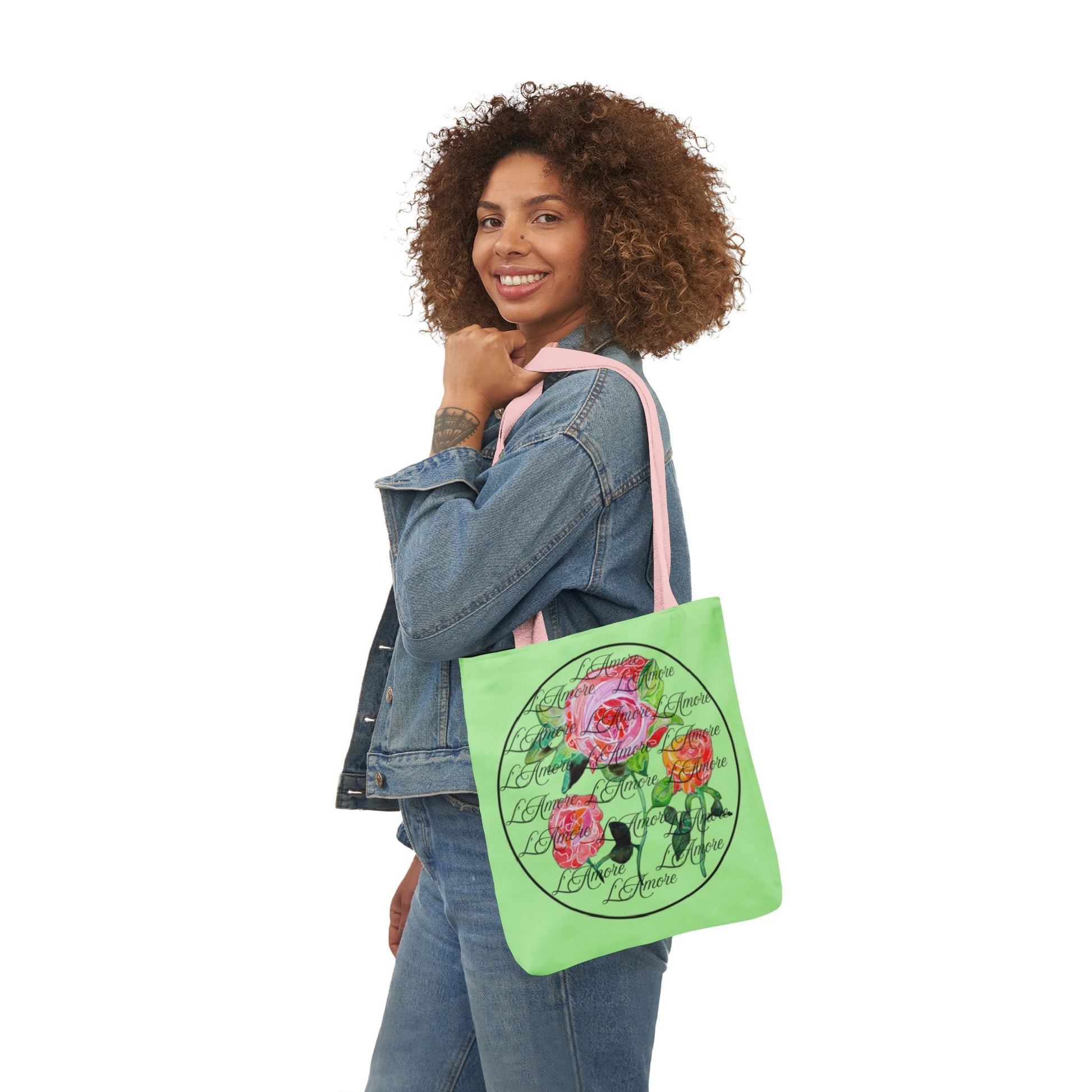 Canvas Tote Bag with Roses and L'Amore - Artmakeyourmark.com