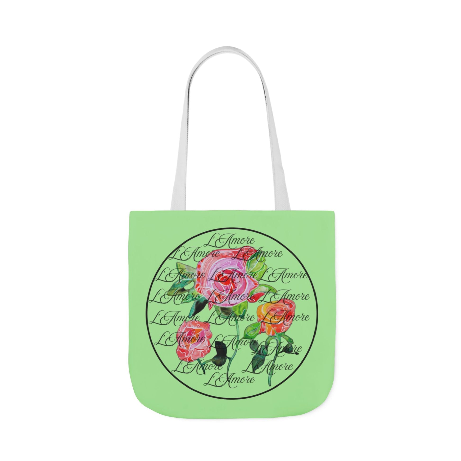 Canvas Tote Bag with Roses and L'Amore - Artmakeyourmark.com