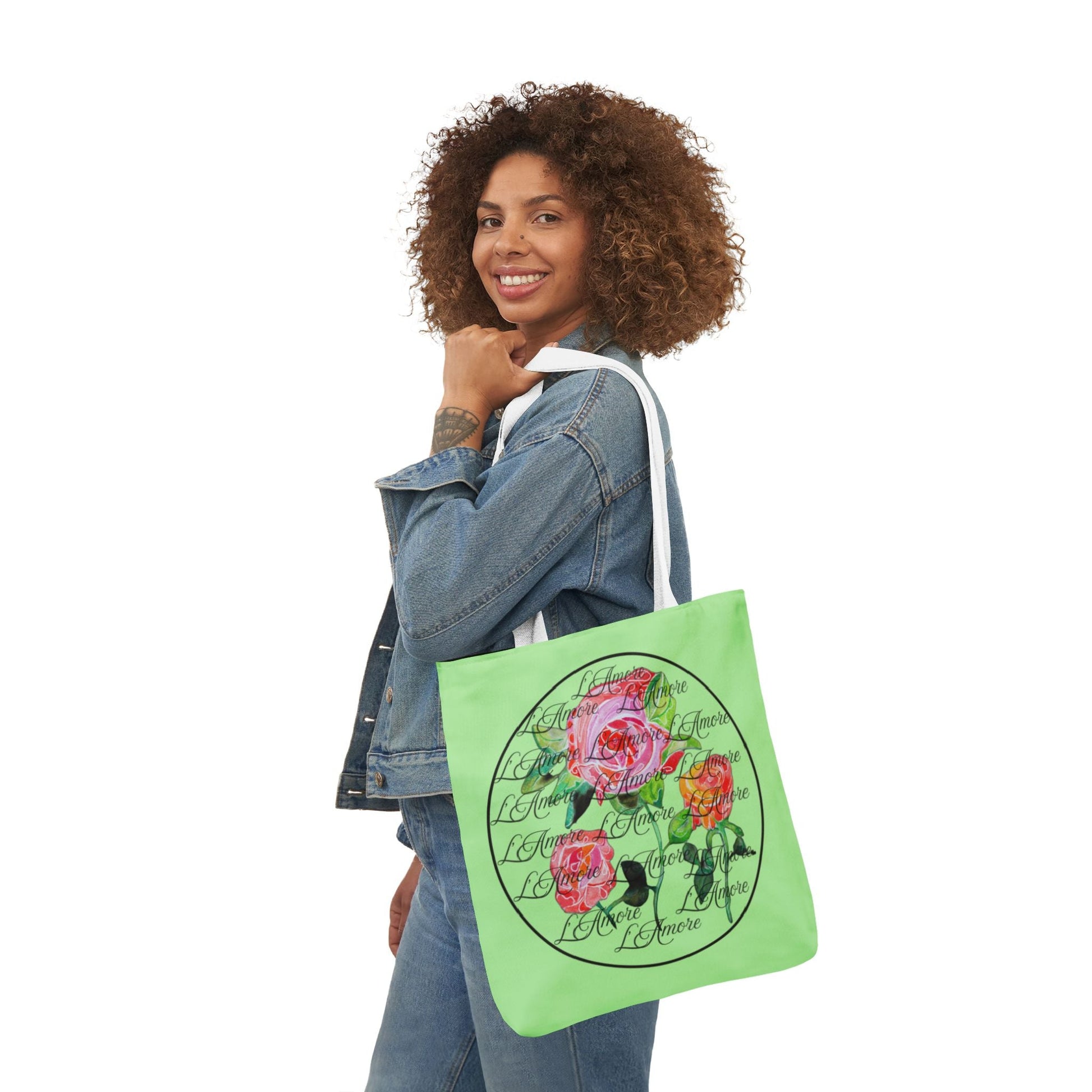 Canvas Tote Bag with Roses and L'Amore - Artmakeyourmark.com