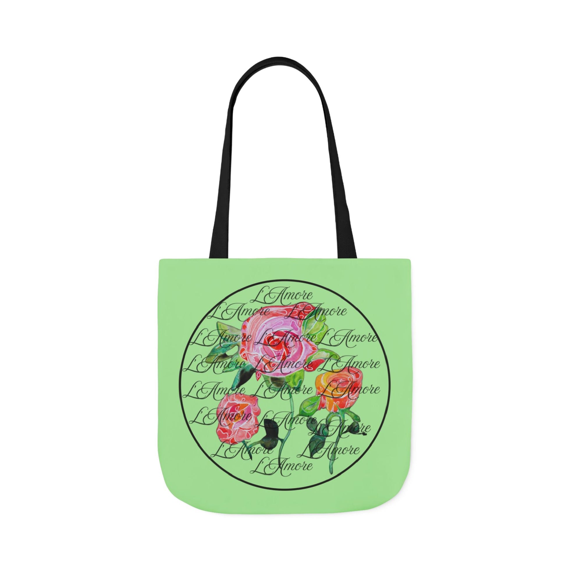 Canvas Tote Bag with Roses and L'Amore - Artmakeyourmark.com