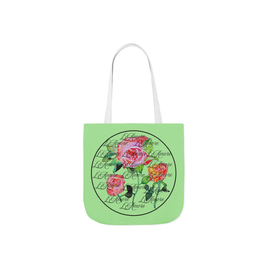 Canvas Tote Bag with Roses and L'Amore - Artmakeyourmark.com
