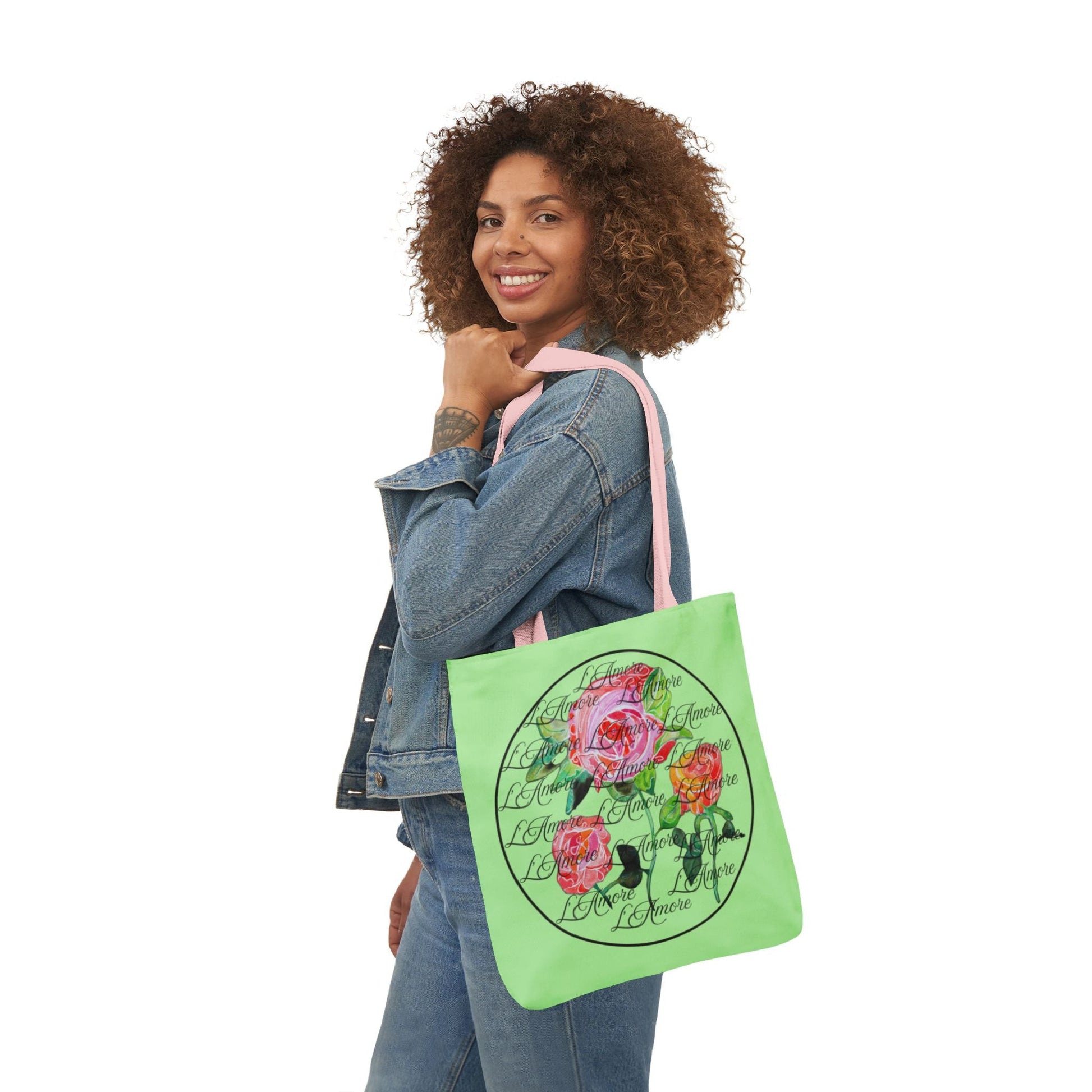 Canvas Tote Bag with Roses and L'Amore - Artmakeyourmark.com