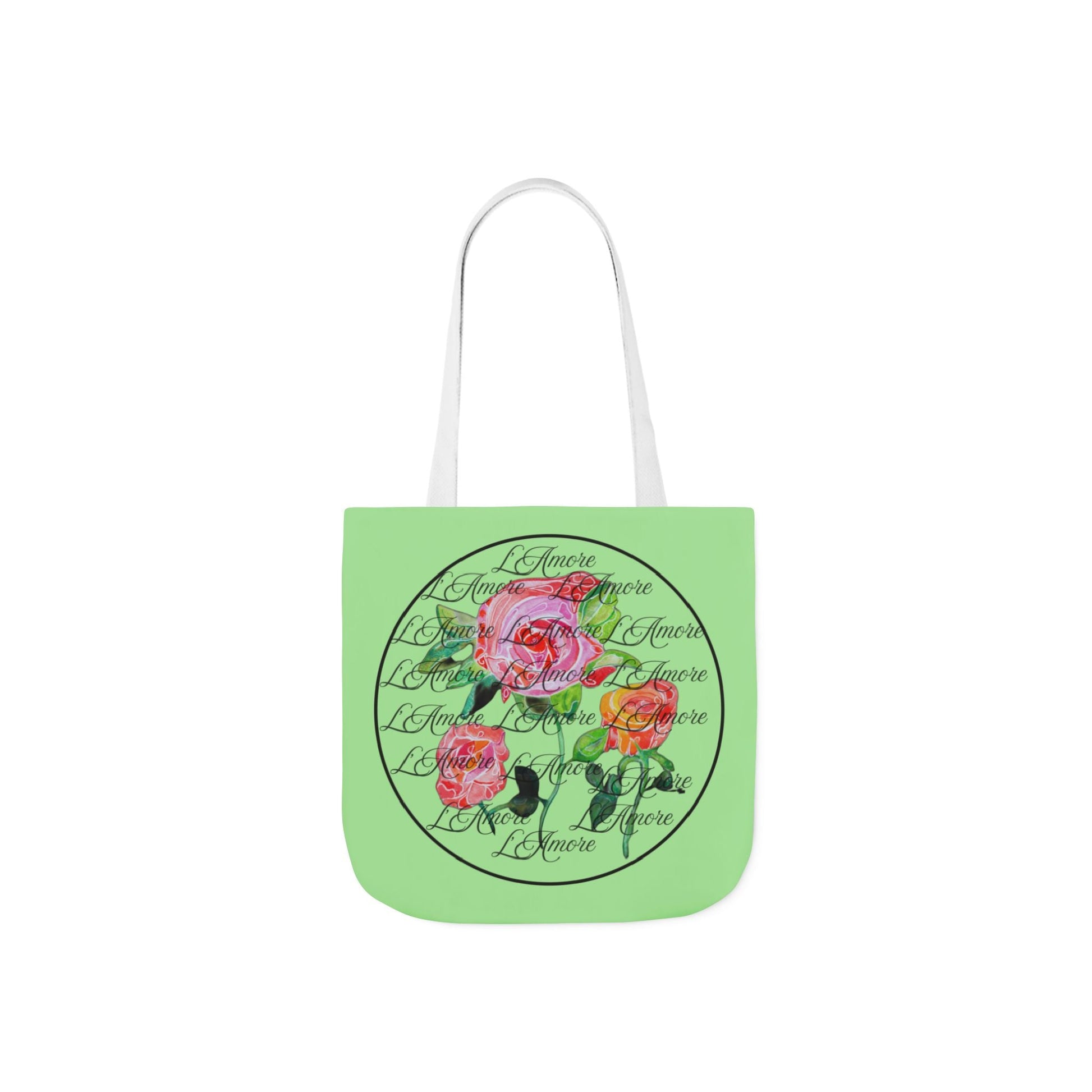 Canvas Tote Bag with Roses and L'Amore - Artmakeyourmark.com