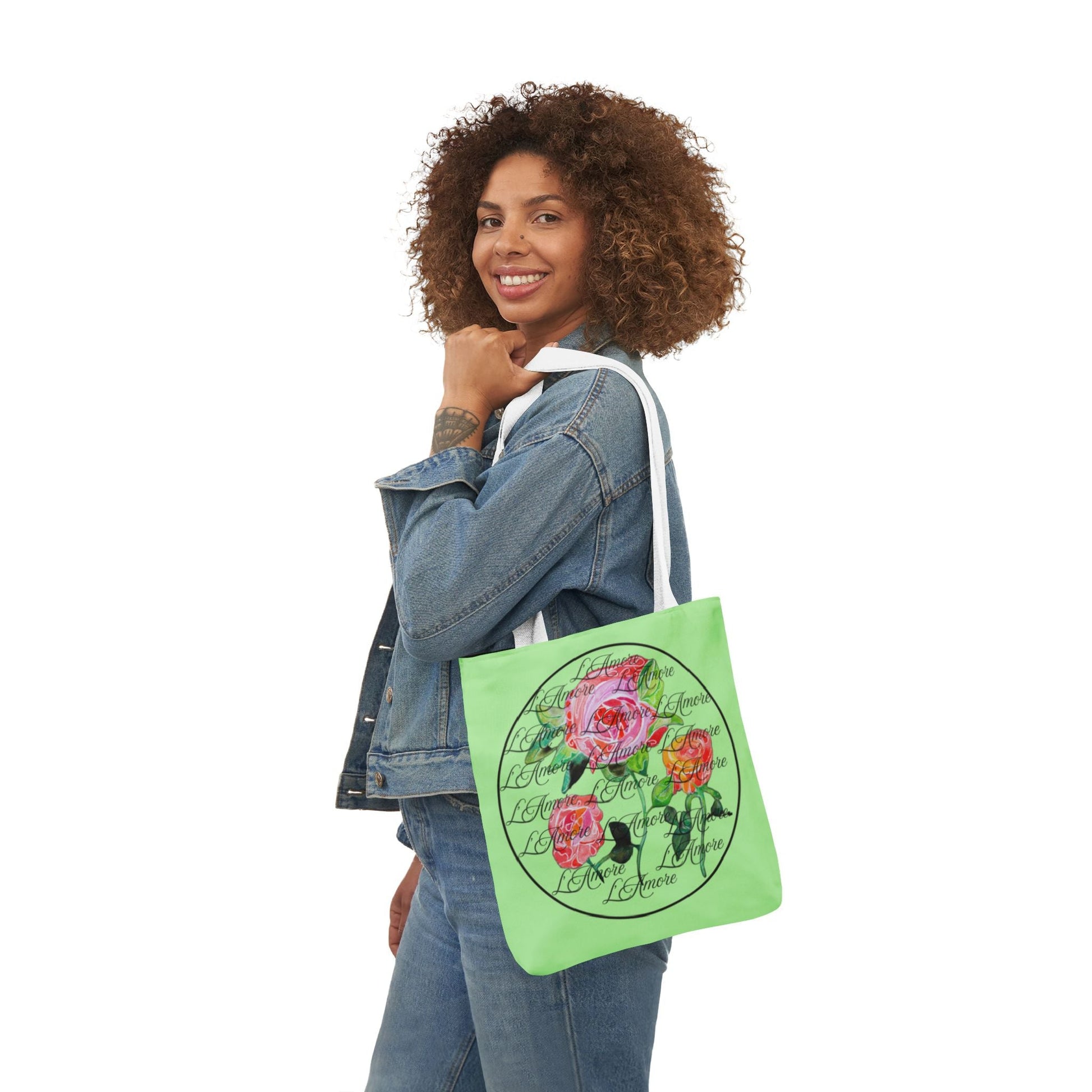 Canvas Tote Bag with Roses and L'Amore - Artmakeyourmark.com