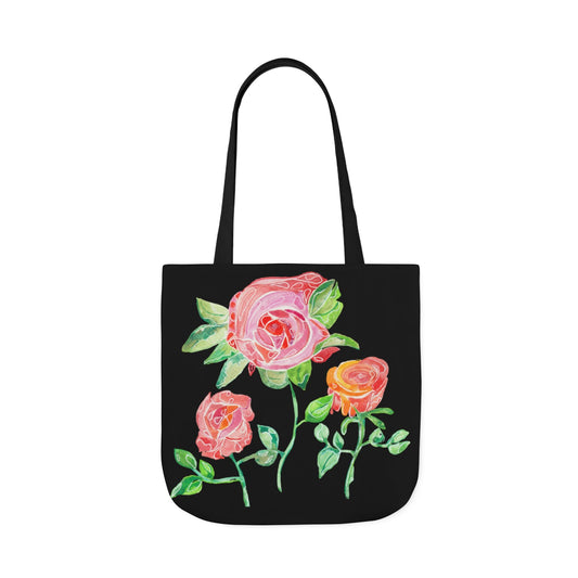 Canvas Tote Bag with Roses on Black Background - Artmakeyourmark.com