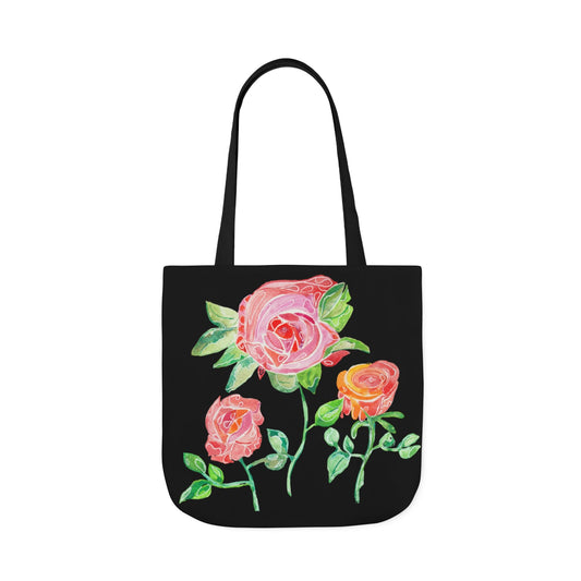 Canvas Tote Bag with Roses on Black Background - Artmakeyourmark.com