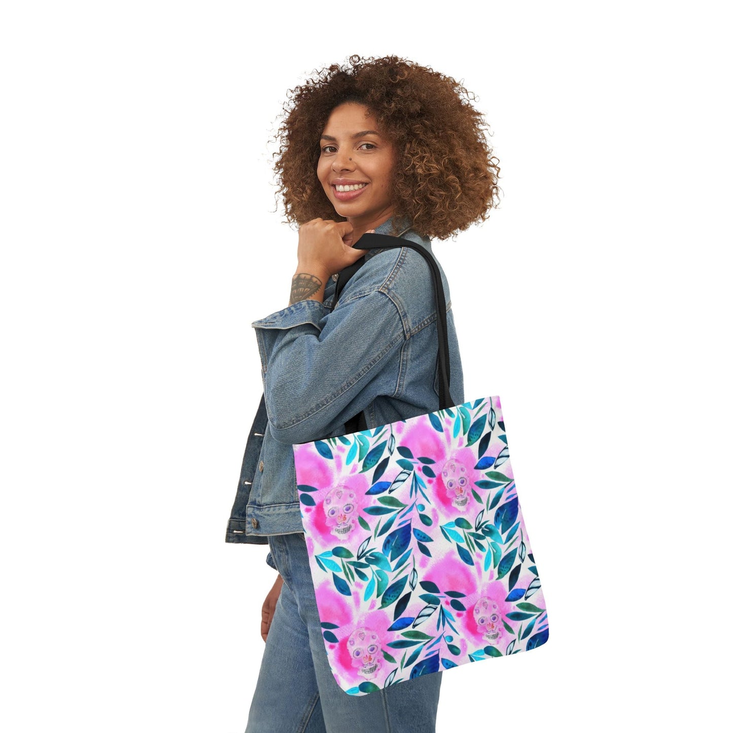 Canvas Tote Bag with Skulls and Flowers - Artmakeyourmark.com
