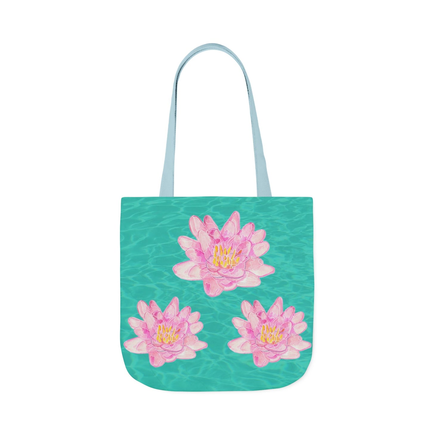 Canvas Tote Bag with Turquoise Water and Pink Waterlilies - Artmakeyourmark.com