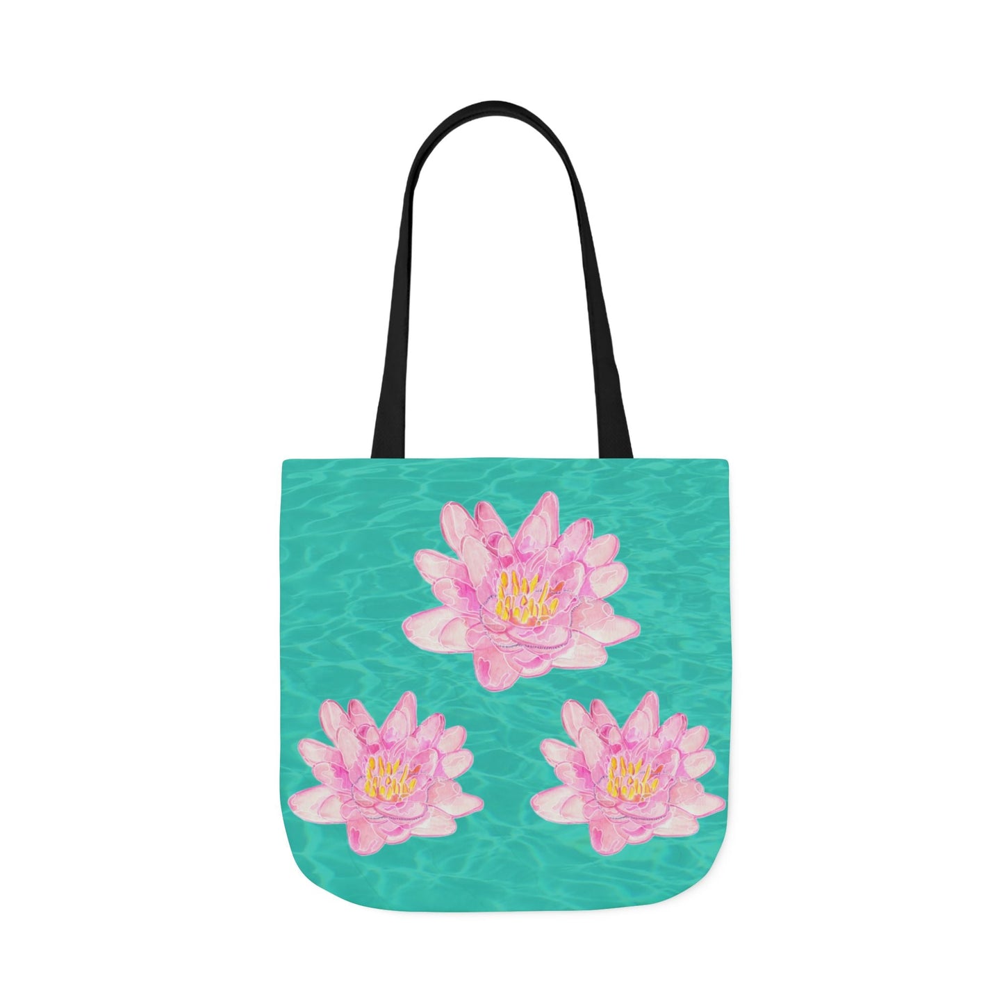 Canvas Tote Bag with Turquoise Water and Pink Waterlilies - Artmakeyourmark.com
