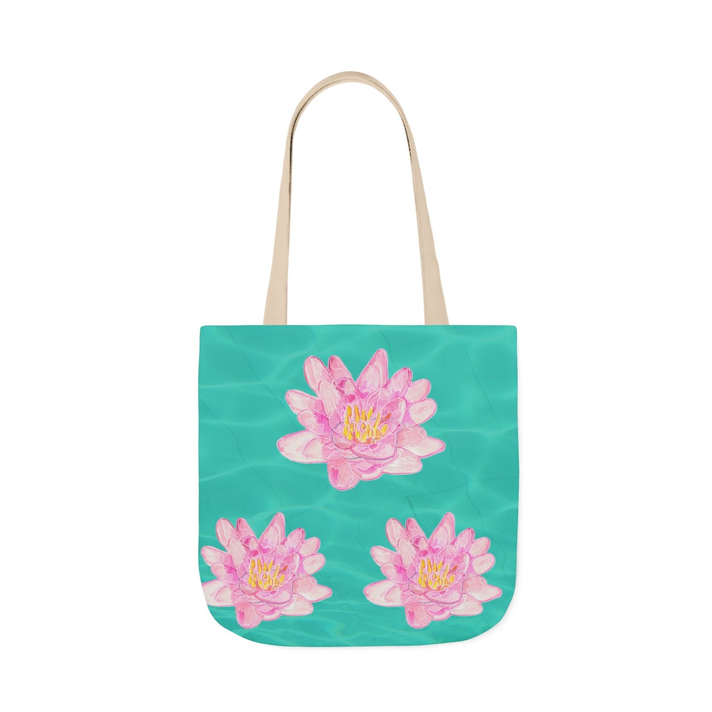 Canvas Tote Bag with Turquoise Water and Pink Waterlilies - Artmakeyourmark.com