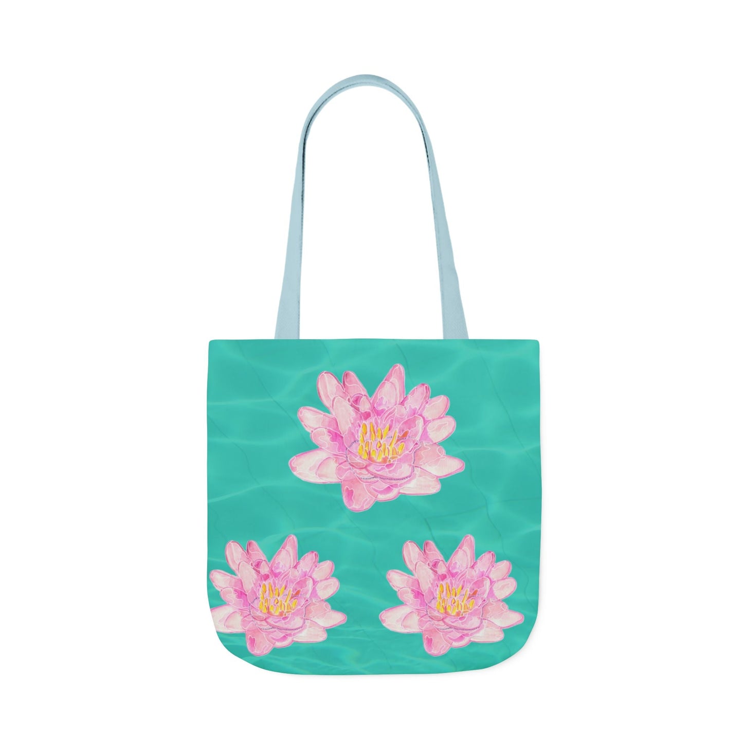 Canvas Tote Bag with Turquoise Water and Pink Waterlilies - Artmakeyourmark.com