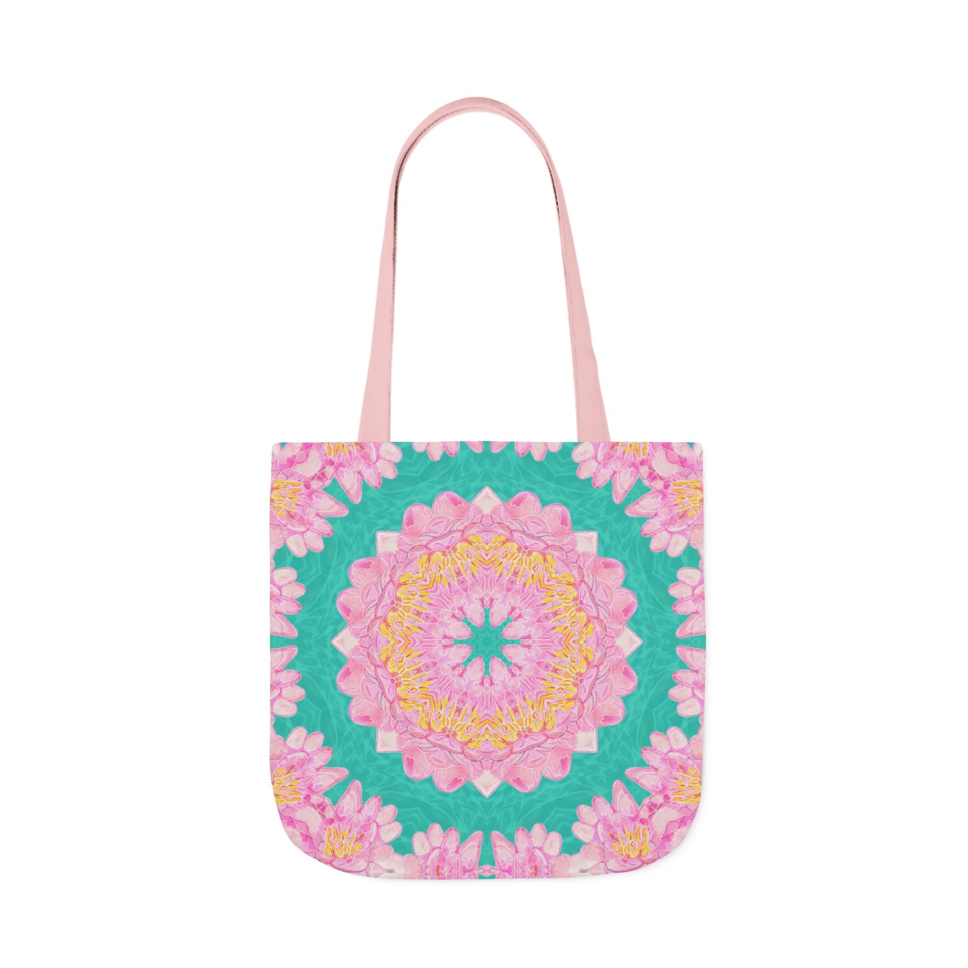 Canvas Tote Bag with Water Lily Pattern on Turquoise - Artmakeyourmark.com