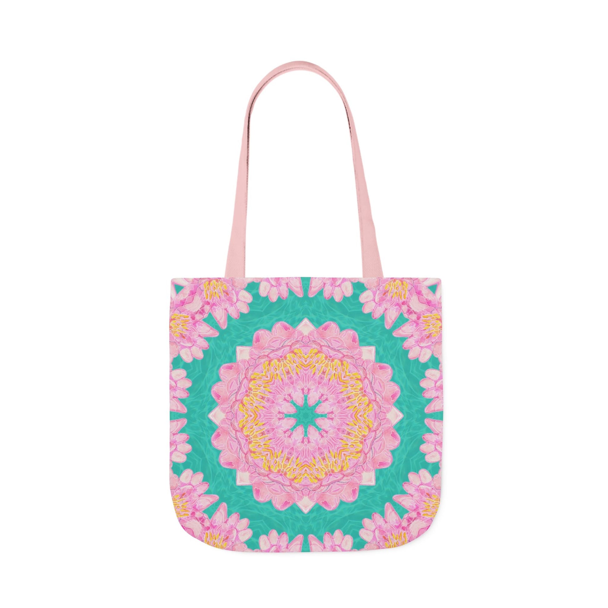 Canvas Tote Bag with Water Lily Pattern on Turquoise - Artmakeyourmark.com