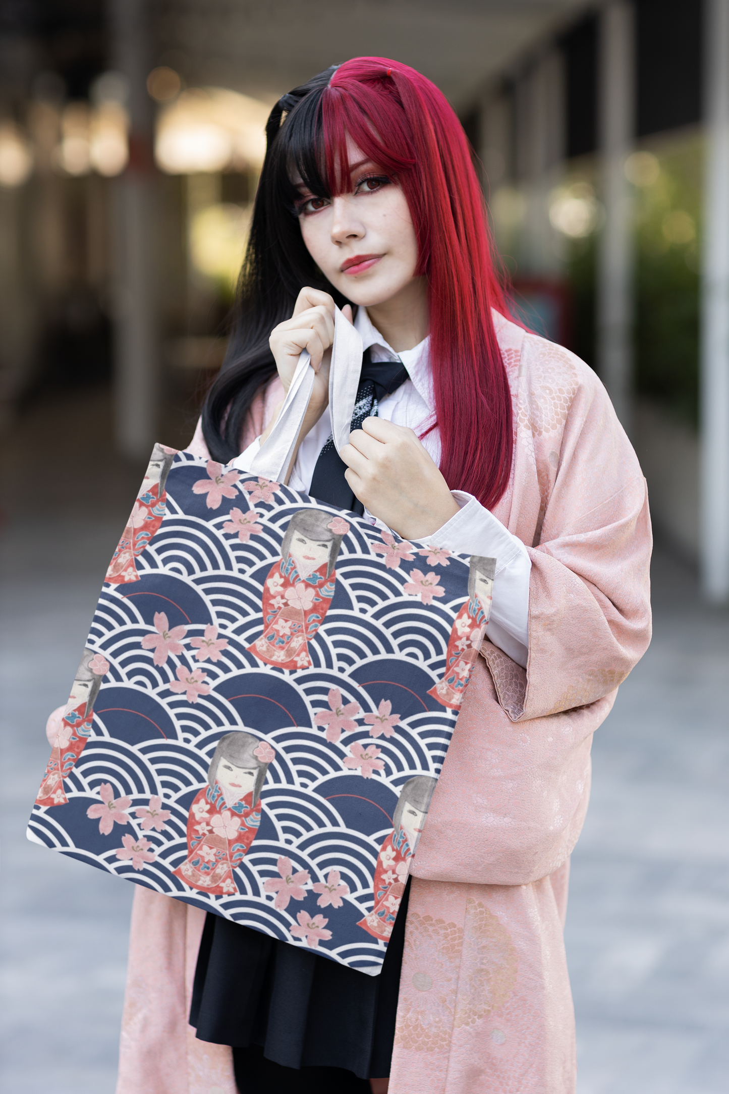 Canvas Tote Bag with Kabuki Dolls