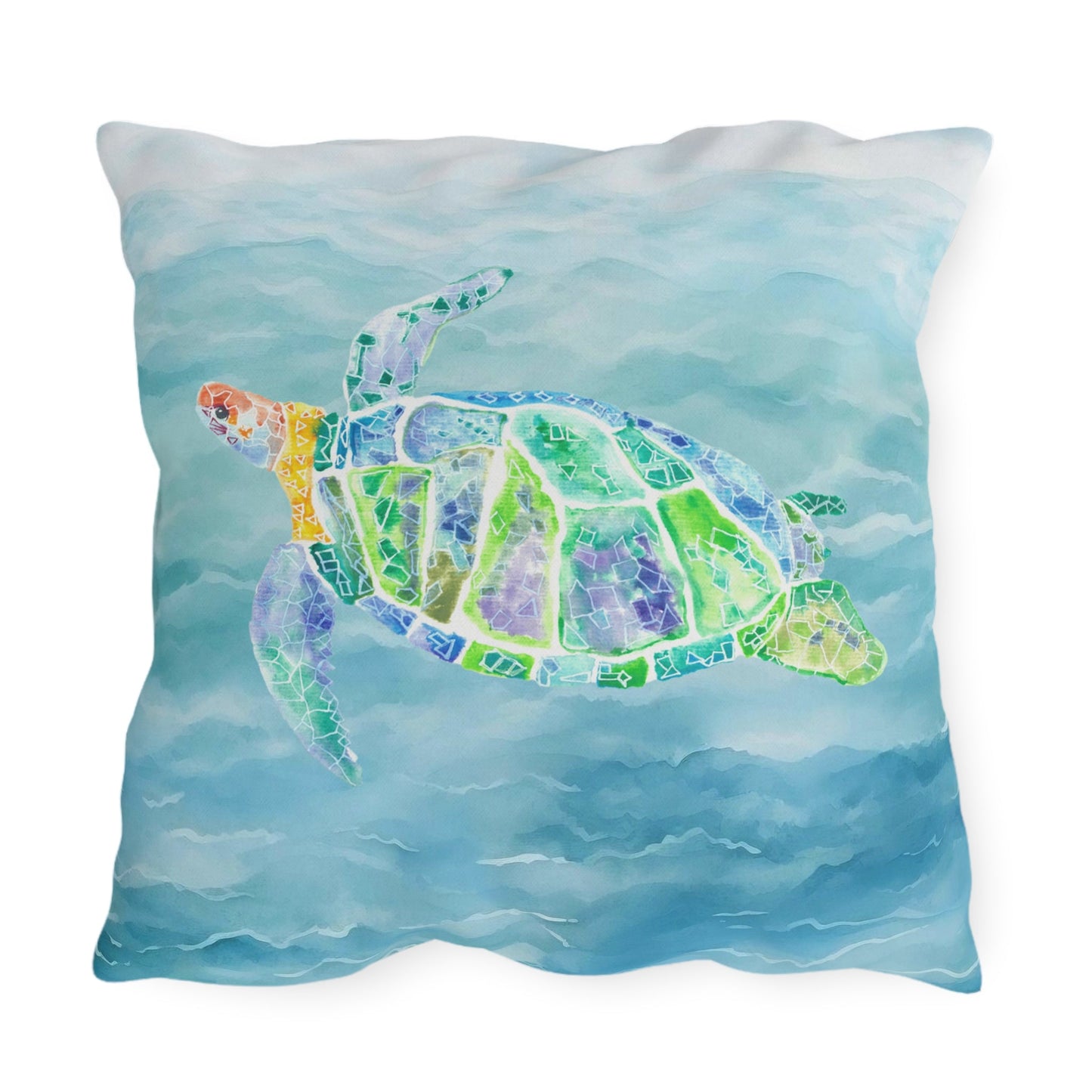 Outdoor Cushion with Blue Turtle - Artmakeyourmark.com