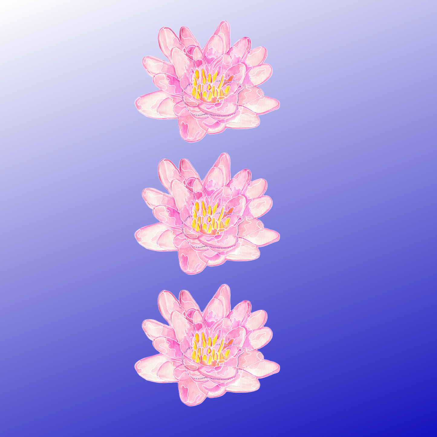 Cushion Cover in Dark Blue with Three Waterlilies