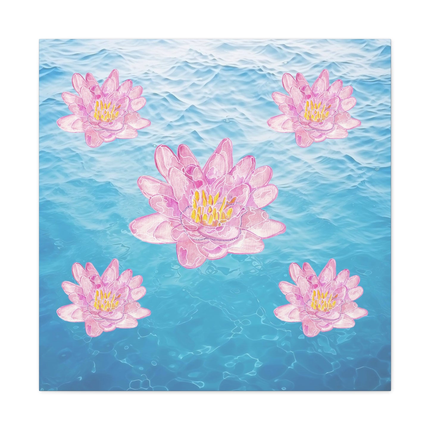 Canvas with Pink Waterlilies on Blue Water