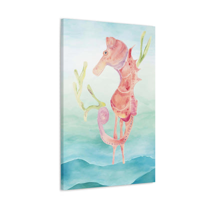 Orange Seahorse with Waves on Canvas