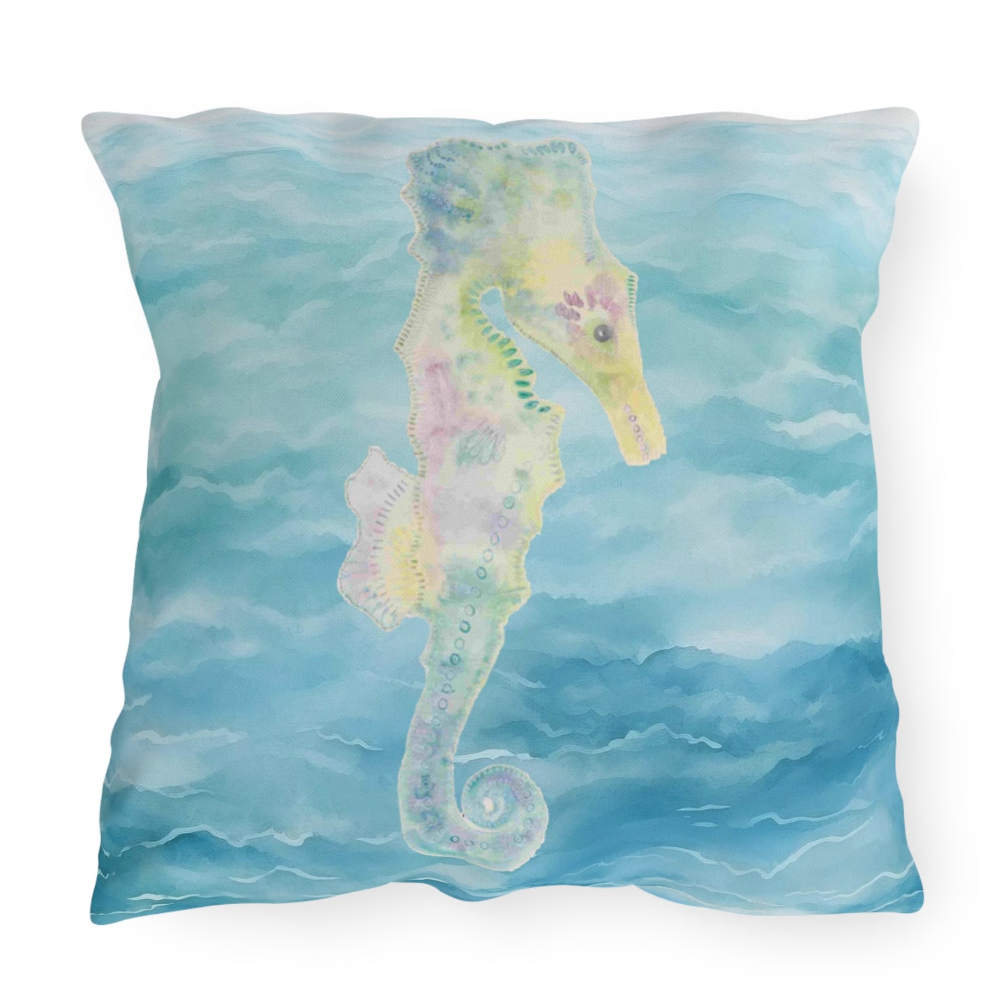 Outdoor Cushion with Blue Seahorse